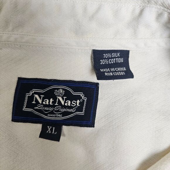 Nat Nast Men’s Button-Up Shirt Silk blend Short Sleeve White Cream Sz XL - Picture 3 of 10